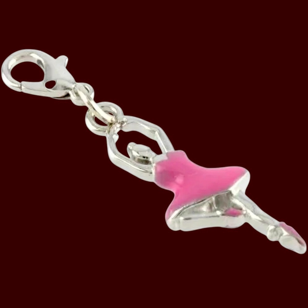 Ballerina Pink & Silver Charm w/Lobster clasp Zipper pull, purse, shoe charm - Picture 3 of 3